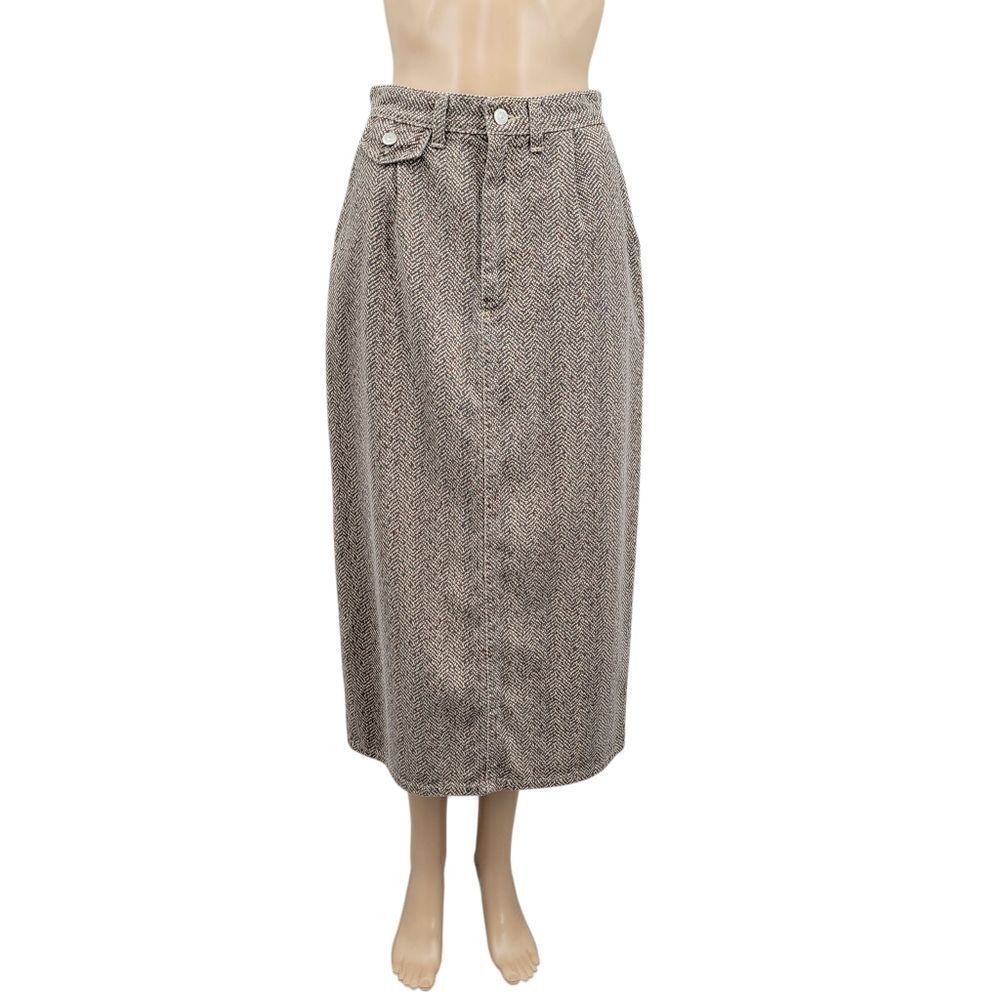 Vivaldi Jeanswear Vintage Classic Brown Herringbone Denim Midi Skirt 80s